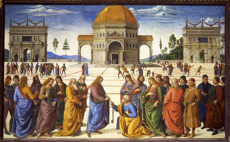 Christ gives the keys of the kingdom to Peter, detail Perugino